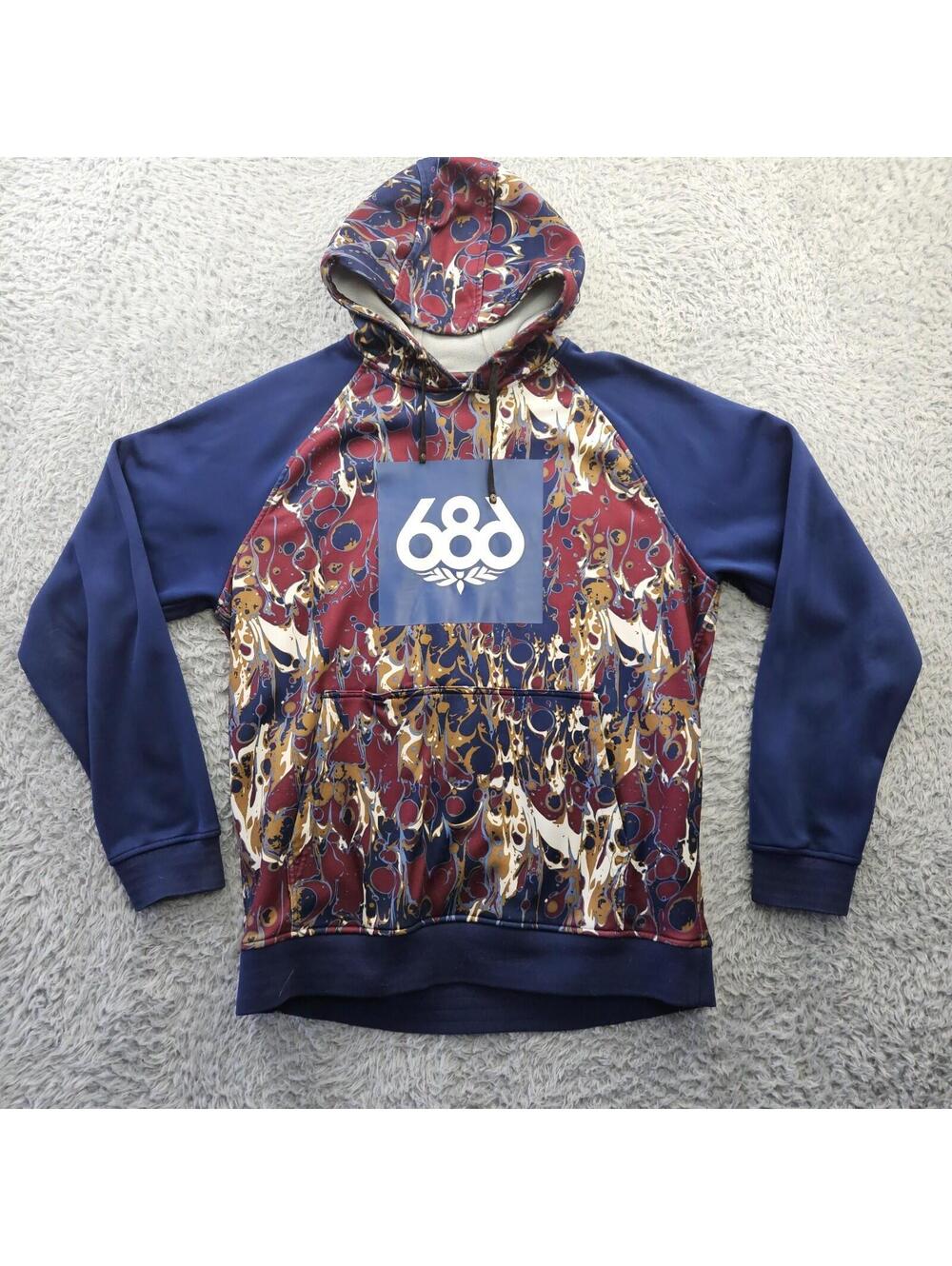 686 Hoodie Sweatshirt men XL Pullover Heavyweight Polyester Blue Abstract Lava